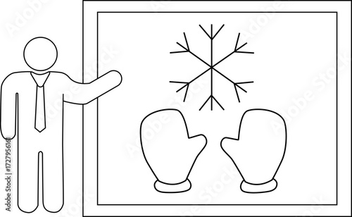 sketch of presentation person icon and snow glove icon