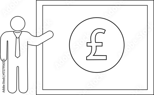sketch of presentation person icon and pound sterling coin icon
