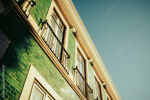 facade of a green building in Lisbon