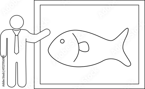 sketch of presentation person icon and fish icon