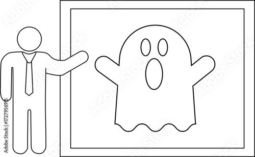 sketch of presentation person icon and ghost icon