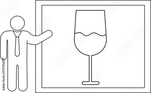 sketch of presentation person icon and wine glass icon