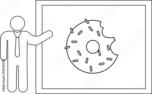 sketch of presentation person icon and bitten donut icon