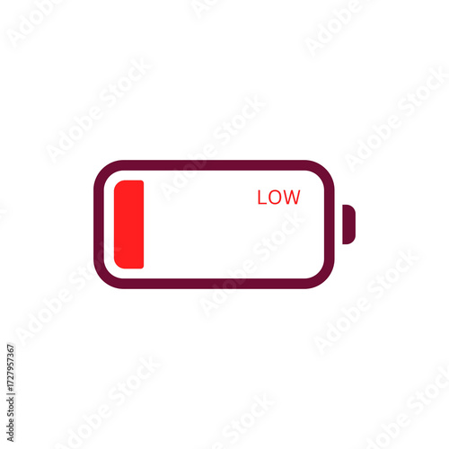 Low battery icon with red indicator and text on white background