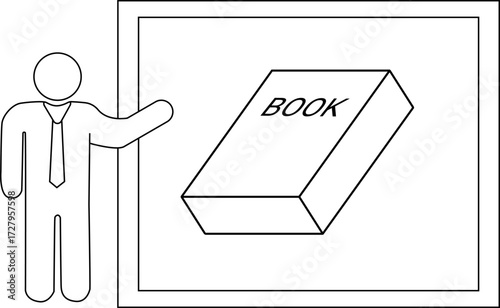 sketch of presentation person icon and book icon