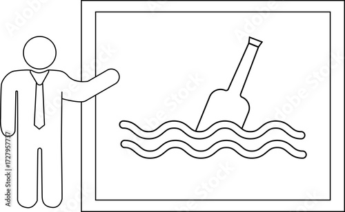 sketch of presentation person icon and floating bottle icon