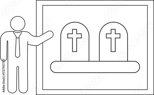 sketch of presentation person icon and tombstone icon