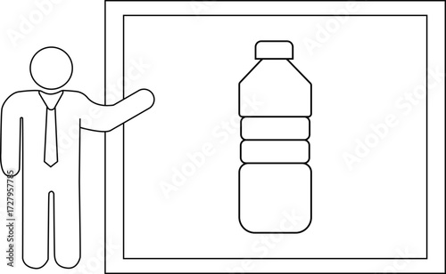 sketch of presentation person icon and plastic bottle icon