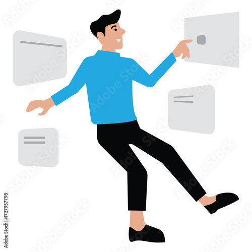 Simple Flat Illustration Man Interacting with Digital Interface Technology