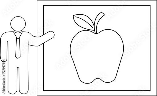 sketch of presentation person icon and apple icon