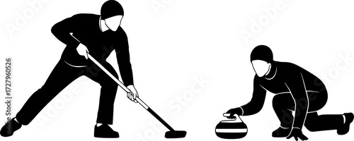 Curling silhouette, Curling players silhouette, Curling players , Curling sports silhouette, Curling player clipart