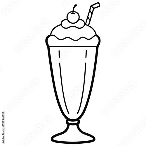 Outline of a Milkshake with Cherry and Straw drink