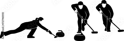 Curling silhouette, Curling players silhouette, Curling players , Curling sports silhouette, Curling player clipart