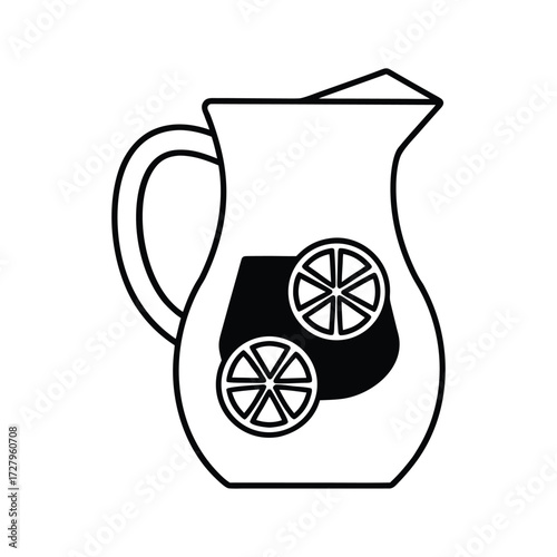 Black and White Outline of a Pitcher of Lemonade Keywords: pitcher, lemonade, drink, beverage