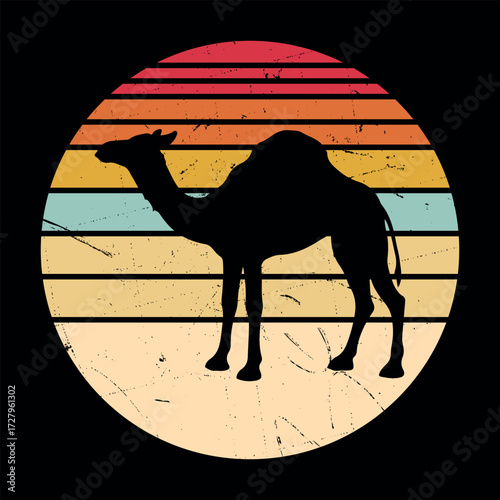 Funny Camel Retro Vintage Sunset Camel T-shirt Design