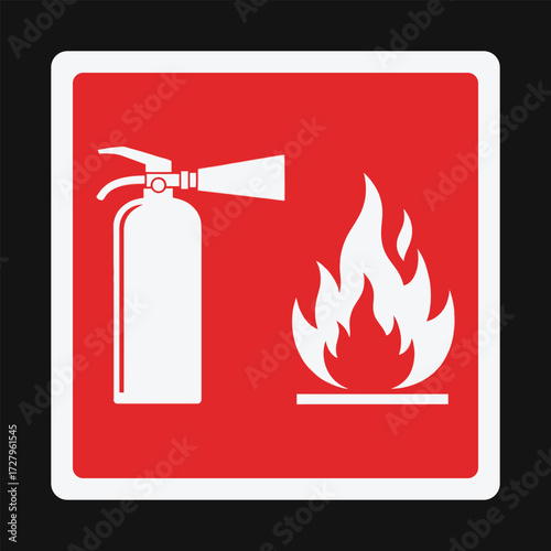 Fire Extinguisher And Flames Symbol safety warning.