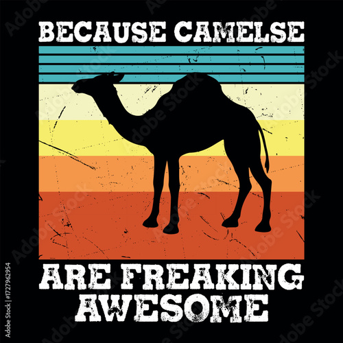 Funny Camel Retro Vintage Sunset Camel T-shirt Design