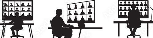 Silhouette of people in online video conference meeting webinar remote work concept