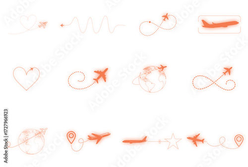 Airplanes flying around the world with dotted lines for travel and adventure concepts
