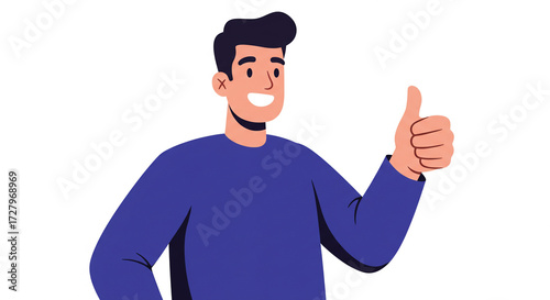 Young man showing thumbs up gesture with his hand isolated on white background