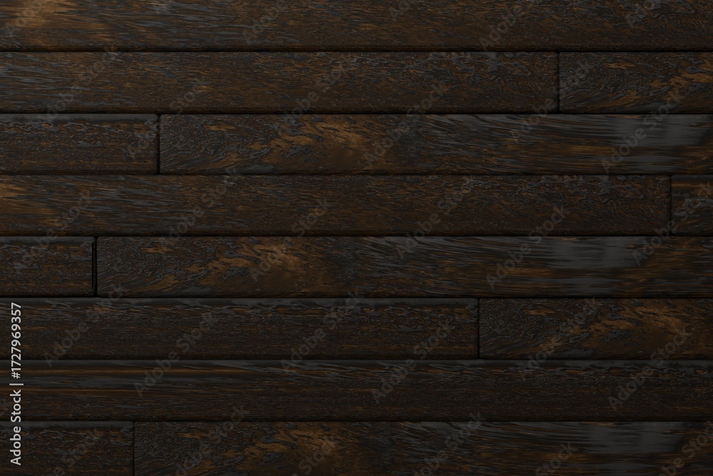 Fototapeta premium 3d dark wood wall planks Background. rustic interior concept. charred timber, blackened oak, rich grain for product mockup isolated background. 3d render.