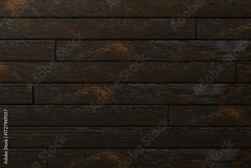 Fototapeta Naklejka Na Ścianę i Meble -  3d dark wood wall planks Background. rustic interior concept. charred timber, blackened oak, rich grain for product mockup isolated background. 3d render.