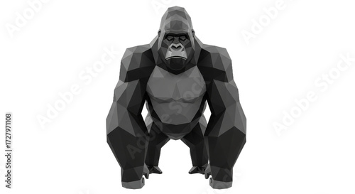 Low poly gorilla illustration standing upright isolated on a white background.