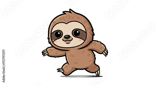 Cartoon sloth walking isolated on white background.