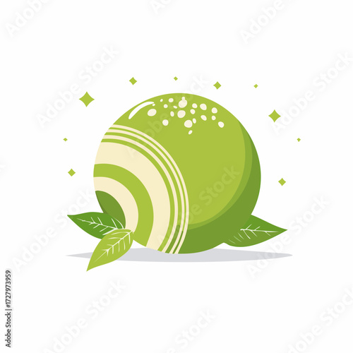 Creative Illustration of a Delicious Green Citrus Fruit with Stripes and Leaf Accents, Design Concept