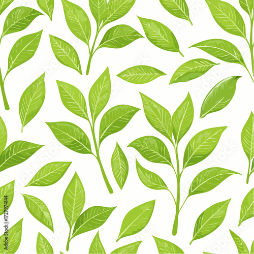 Fresh Green Tea Leaves A Botanical Illustration Seamless Pattern Design