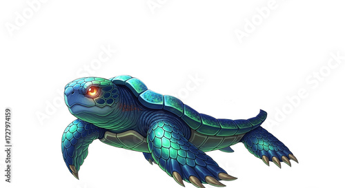 Turtle carries a fantasy city with waterfalls and greenery on its back.