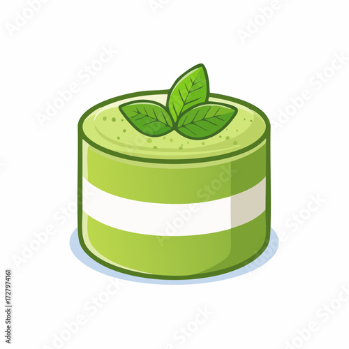 Delicious Green Dessert Delightful Cake with Mint Leaves and Sweet Cream, Artistic Food Design