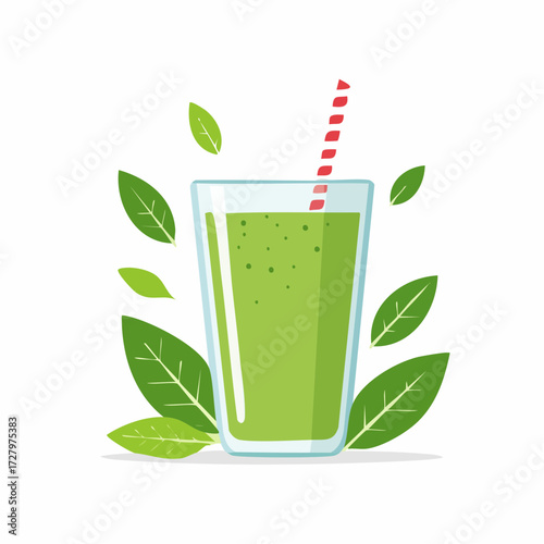 Organic green vegetable juice in a clear glass, a nutritious and healthy vegan smoothie