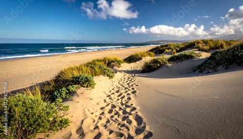 Fototapeta Naklejka Na Ścianę i Meble -  Sunny beach path through dunes