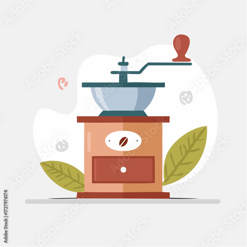 Antique coffee grinder illustration with a rustic feel, perfect for cafe or kitchen decor
