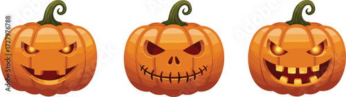 Halloween pumpkins, scary jack o lantern faces, spooky carved pumpkins, glowing pumpkin decorations, horror Halloween night, autumn holiday celebration