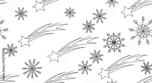 Illustration Vector SVG Design of Star Shooting and Snowflake Elements in Detailed Line Art Style