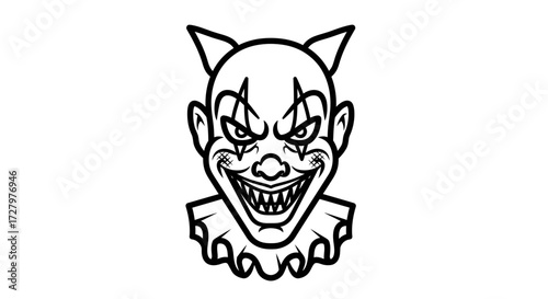 Illustration Vector SVG of Scary Clown with Line Art Style Perfect for Halloween Projects and Digital Design Applications