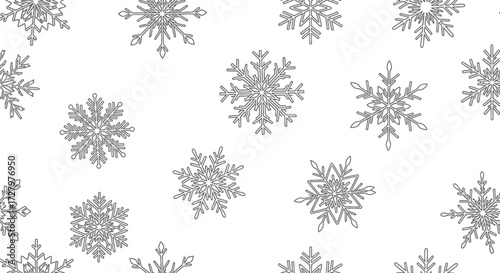 Illustration Snowflake Vector SVG Seamless Pattern with Outlined Line Art Design