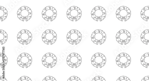 Vector SVG Pattern Design with Wreaths and Bows in Line Art Style