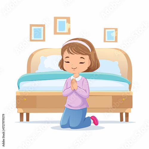 Vector Image: A Little Child in Prayer at Bedtime 04