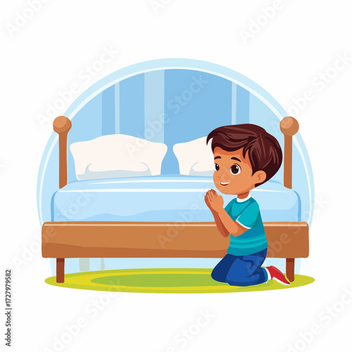 Vector Image: A Little Child in Prayer at Bedtime 02