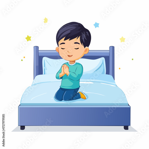 Vector Image: A Little Child in Prayer at Bedtime 01
