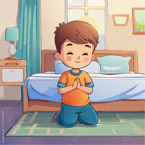 Vector Image: A Little Child in Prayer at Bedtime 07