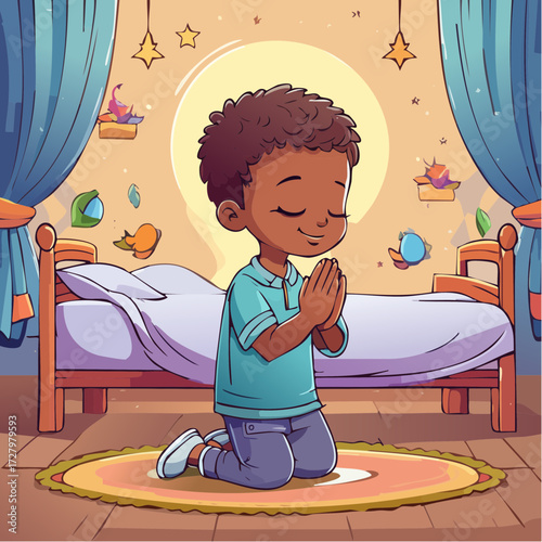 Vector Image: A Little Child in Prayer at Bedtime 09