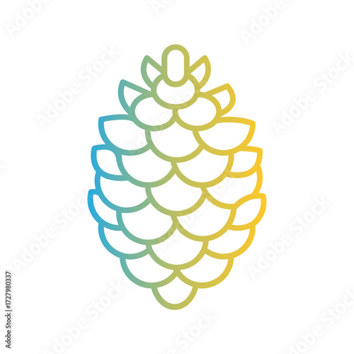Beautiful autum line icon of a pinecone in a gradient of green to yellow and blue