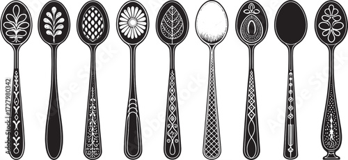 Spoon Vector Set in Line – Vintage Decorative Cutlery Icons