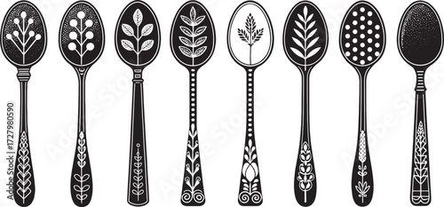Spoon Vector Set in Line – Vintage Decorative Cutlery Icons