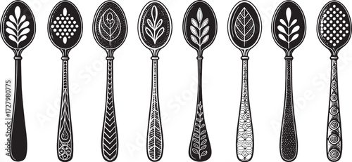 Spoon Vector Set in Line – Vintage Decorative Cutlery Icons