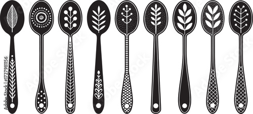 Spoon Vector Set in Line – Vintage Decorative Cutlery Icons